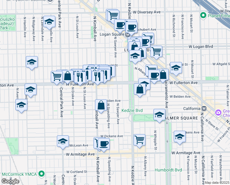 map of restaurants, bars, coffee shops, grocery stores, and more near in Chicago
