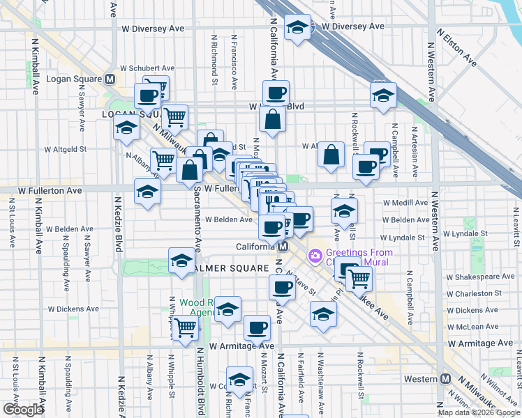 map of restaurants, bars, coffee shops, grocery stores, and more near in Chicago