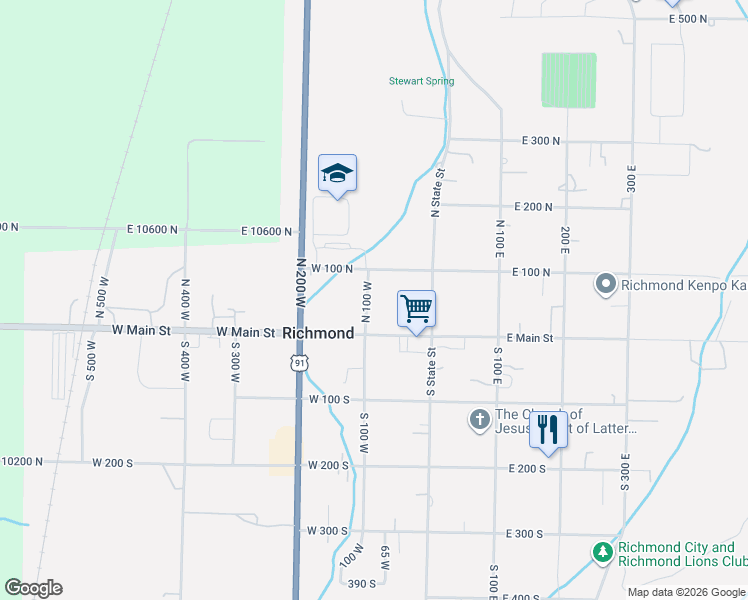 map of restaurants, bars, coffee shops, grocery stores, and more near 60 North 100 West in Richmond