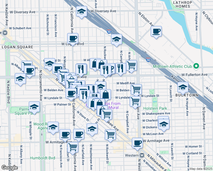 map of restaurants, bars, coffee shops, grocery stores, and more near in Chicago