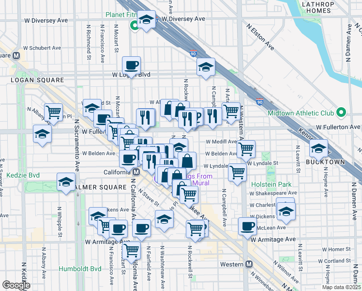 map of restaurants, bars, coffee shops, grocery stores, and more near in Chicago