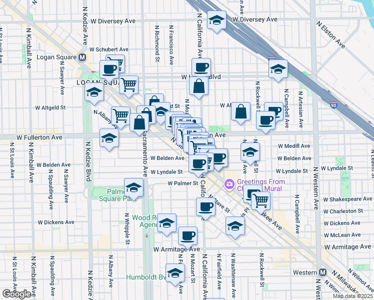map of restaurants, bars, coffee shops, grocery stores, and more near in Chicago
