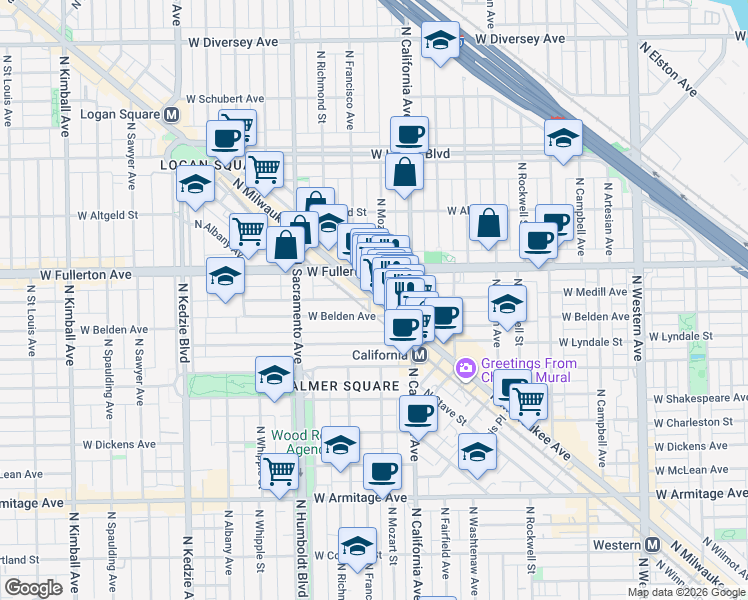 map of restaurants, bars, coffee shops, grocery stores, and more near in Chicago