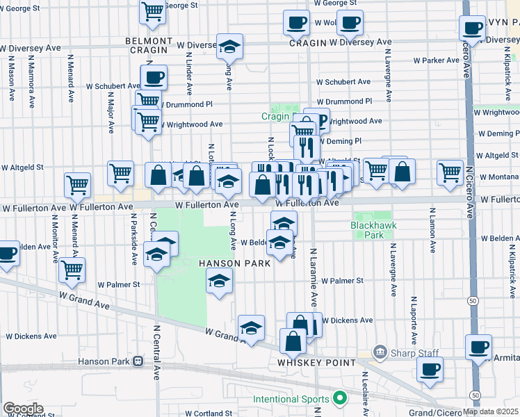 map of restaurants, bars, coffee shops, grocery stores, and more near in Chicago