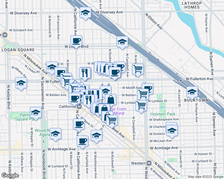 map of restaurants, bars, coffee shops, grocery stores, and more near in Chicago