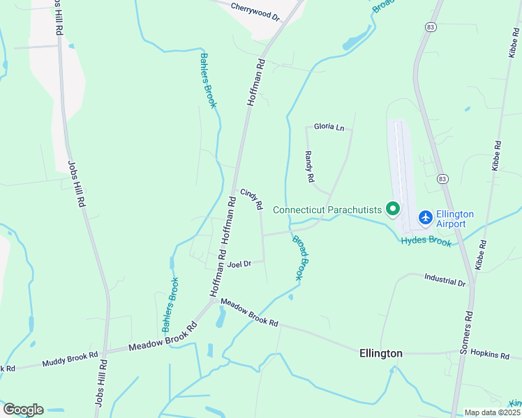 map of restaurants, bars, coffee shops, grocery stores, and more near 22 Cindy Road in Ellington