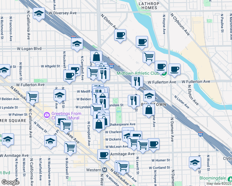 map of restaurants, bars, coffee shops, grocery stores, and more near in Chicago