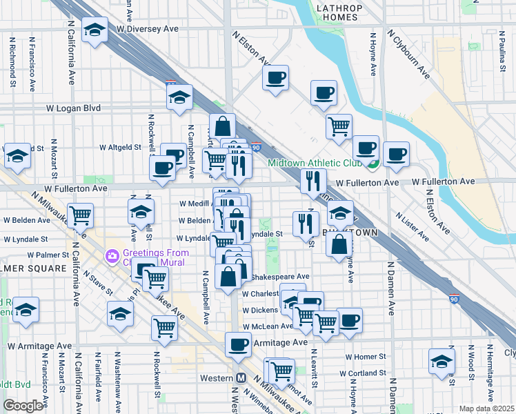 map of restaurants, bars, coffee shops, grocery stores, and more near in Chicago