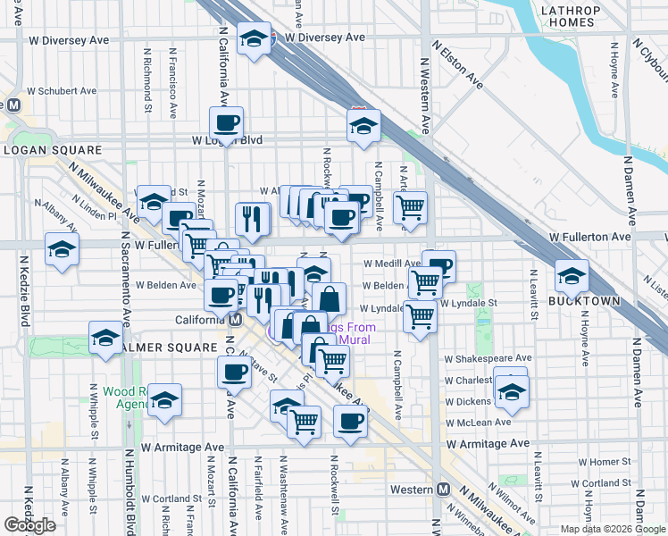map of restaurants, bars, coffee shops, grocery stores, and more near in Chicago