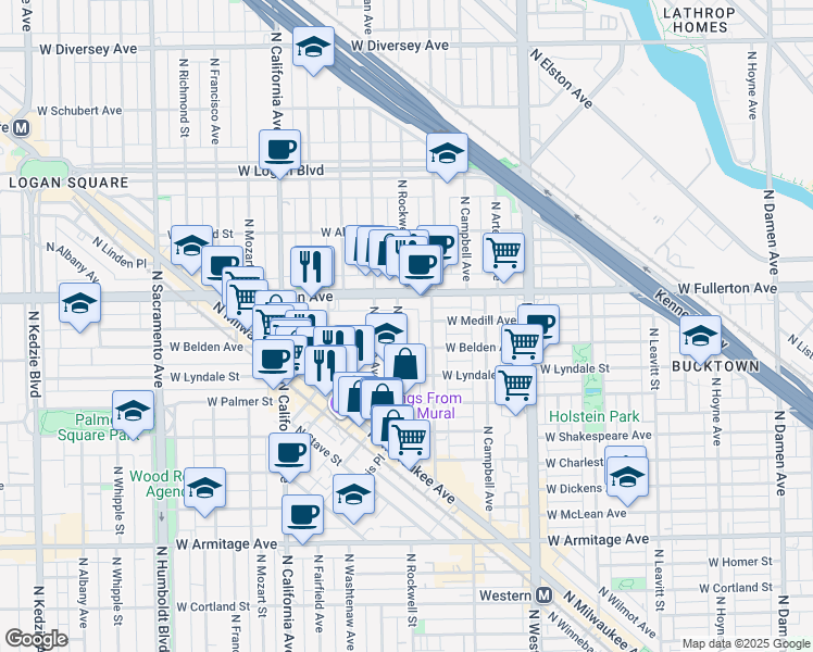 map of restaurants, bars, coffee shops, grocery stores, and more near in Chicago
