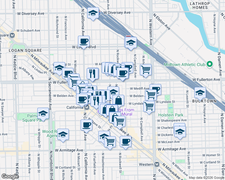 map of restaurants, bars, coffee shops, grocery stores, and more near in Chicago