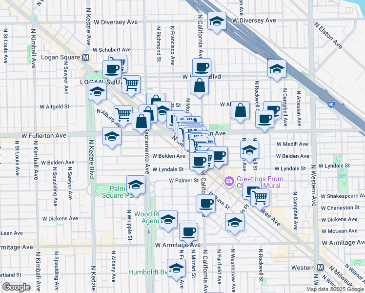 map of restaurants, bars, coffee shops, grocery stores, and more near in Chicago