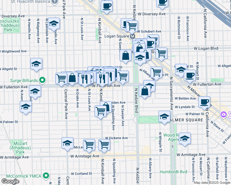 map of restaurants, bars, coffee shops, grocery stores, and more near in Chicago