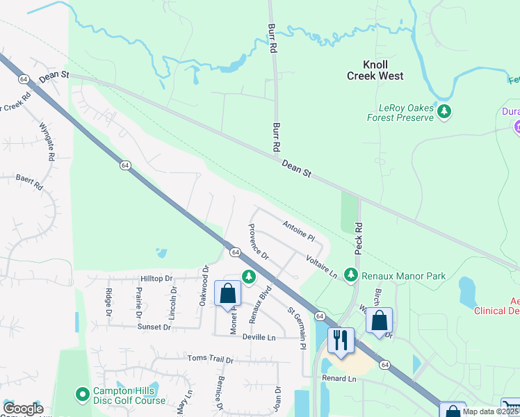 map of restaurants, bars, coffee shops, grocery stores, and more near 3404 Antoine Court in St. Charles
