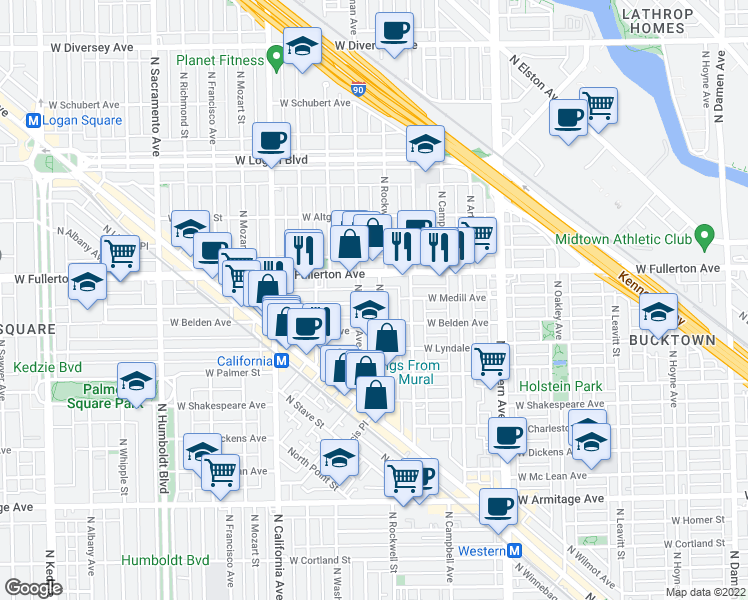 map of restaurants, bars, coffee shops, grocery stores, and more near in Chicago