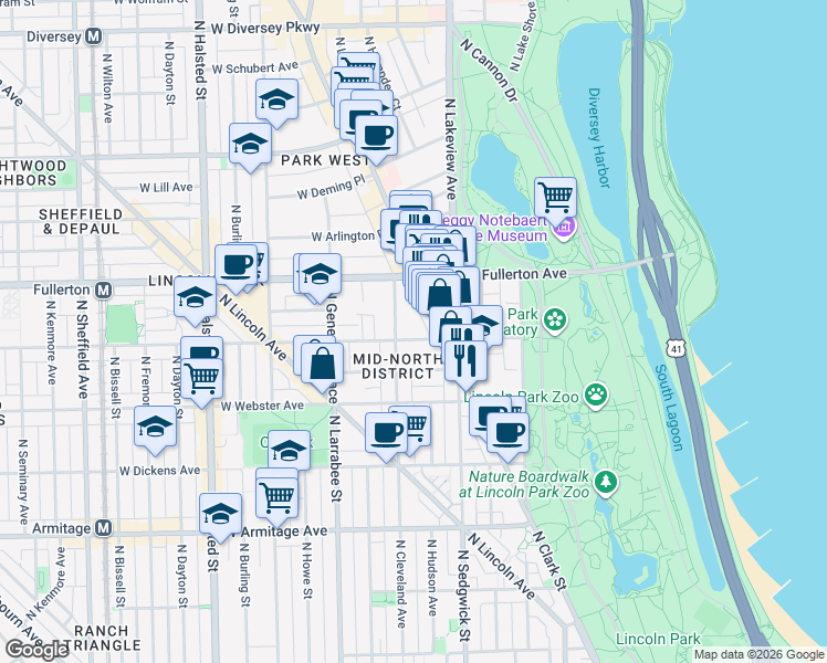 map of restaurants, bars, coffee shops, grocery stores, and more near 440 West Belden Avenue in Chicago