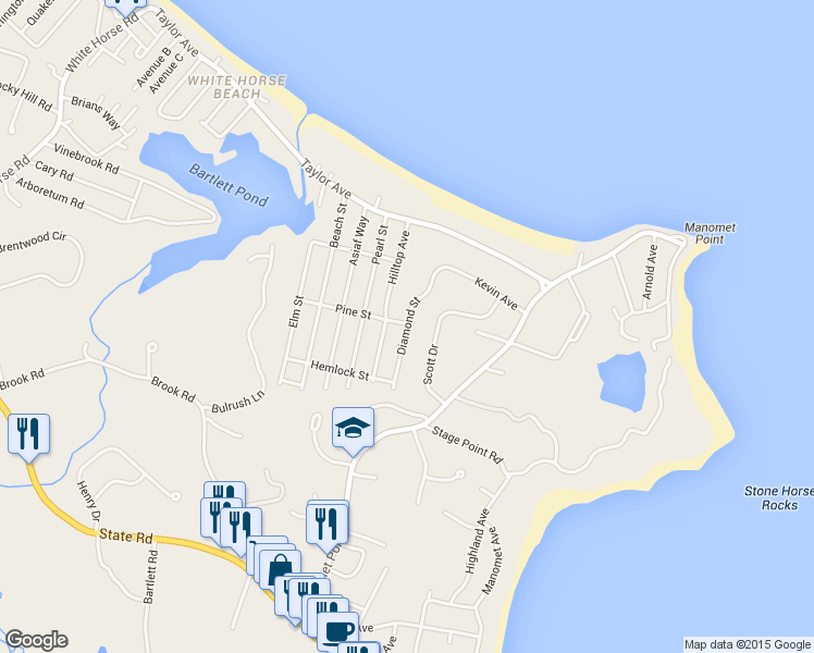 map of restaurants, bars, coffee shops, grocery stores, and more near 15 Diamond Street in Plymouth