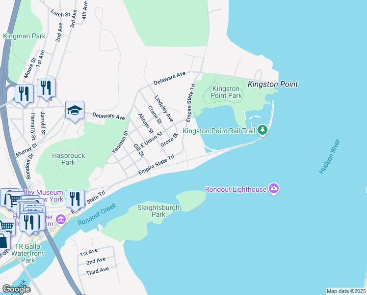 map of restaurants, bars, coffee shops, grocery stores, and more near 3 Kingston Street in Kingston