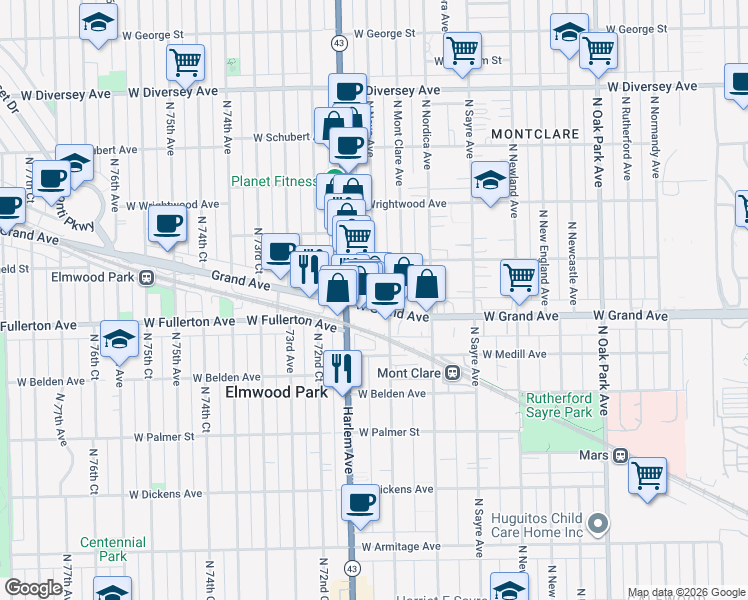 map of restaurants, bars, coffee shops, grocery stores, and more near in Chicago