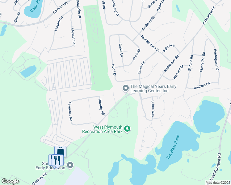 map of restaurants, bars, coffee shops, grocery stores, and more near 119 South Meadow Road in Plymouth