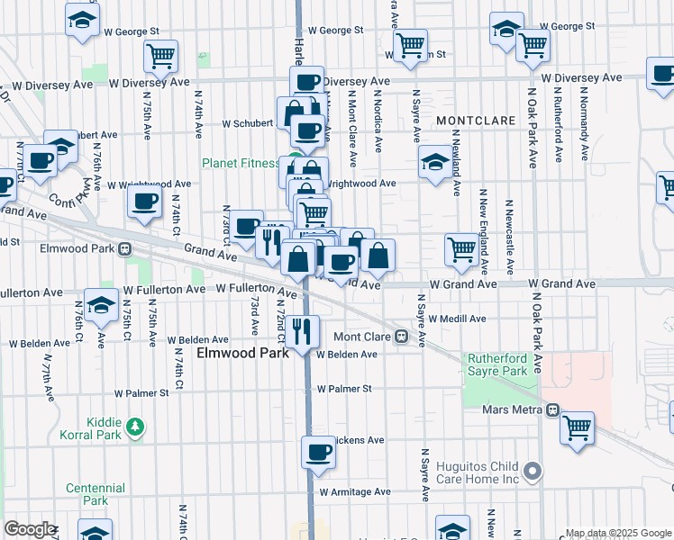 map of restaurants, bars, coffee shops, grocery stores, and more near in Elmwood Park