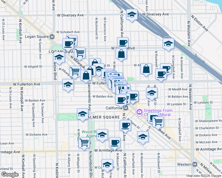map of restaurants, bars, coffee shops, grocery stores, and more near in Chicago