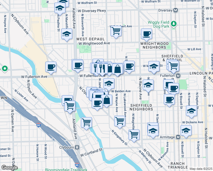 map of restaurants, bars, coffee shops, grocery stores, and more near 2320 North Southport Avenue in Chicago