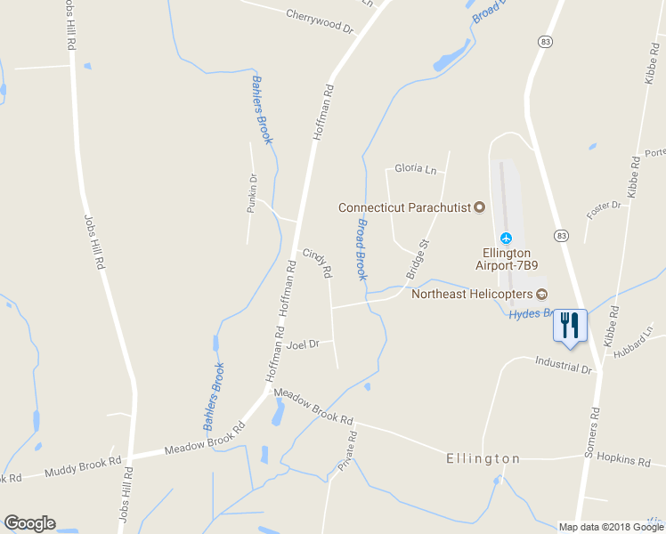 map of restaurants, bars, coffee shops, grocery stores, and more near 14 Cindy Road in Ellington