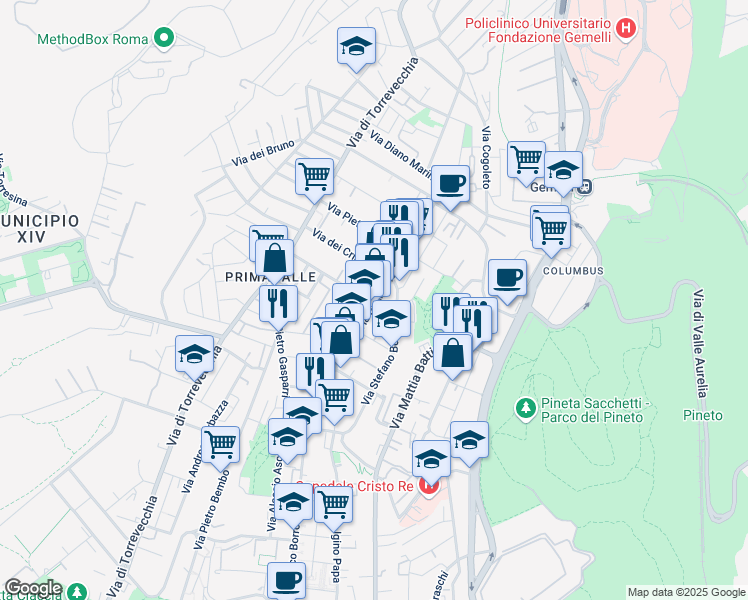 map of restaurants, bars, coffee shops, grocery stores, and more near 5 Via Pietro Accolti in Roma