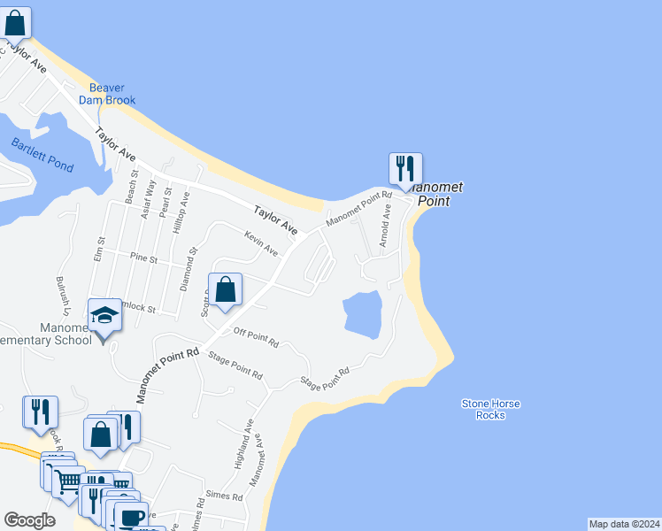 map of restaurants, bars, coffee shops, grocery stores, and more near 25 Highland Terrace in Plymouth