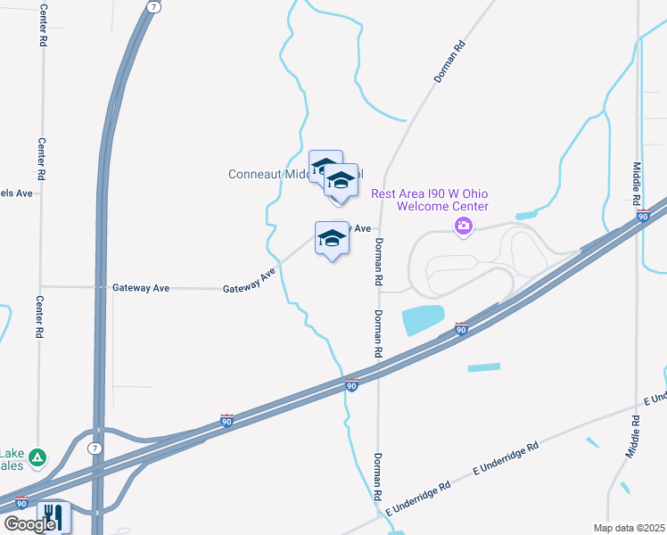 map of restaurants, bars, coffee shops, grocery stores, and more near 229 Gateway Avenue in Conneaut