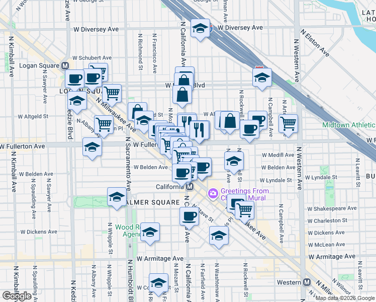 map of restaurants, bars, coffee shops, grocery stores, and more near in Chicago