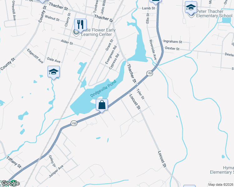 map of restaurants, bars, coffee shops, grocery stores, and more near 381 South Main Street in Attleboro
