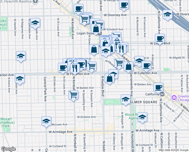map of restaurants, bars, coffee shops, grocery stores, and more near in Chicago