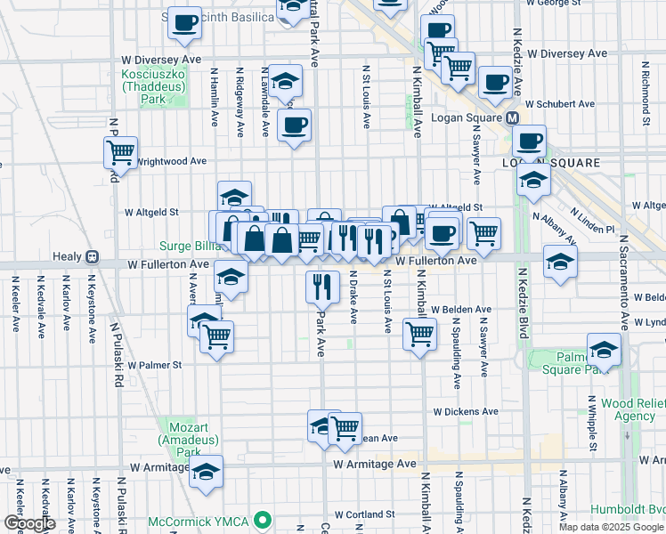 map of restaurants, bars, coffee shops, grocery stores, and more near in Chicago
