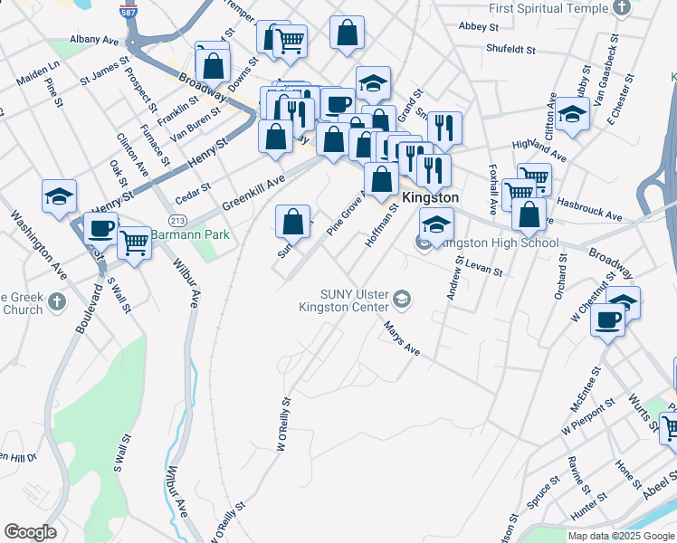 map of restaurants, bars, coffee shops, grocery stores, and more near 85 Hoffman Street in Kingston
