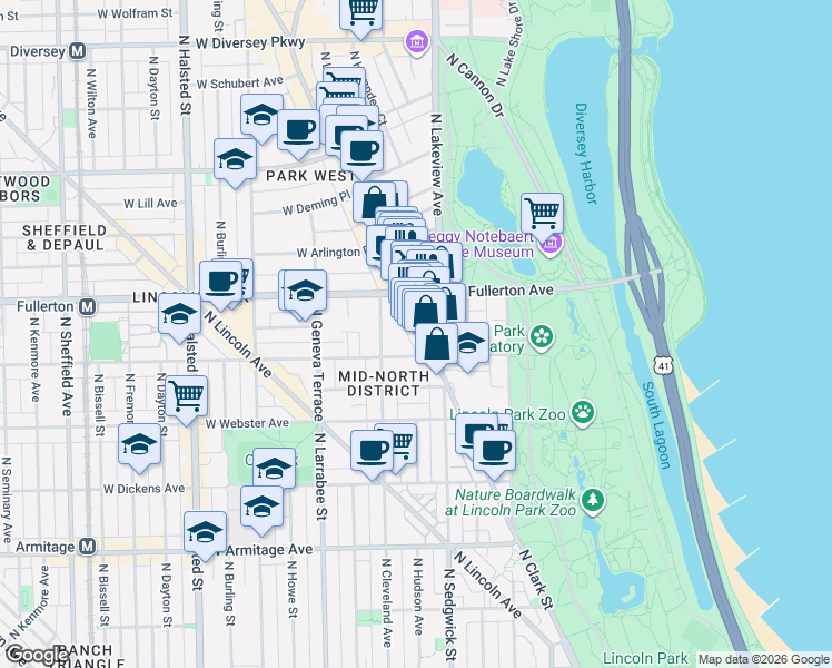 map of restaurants, bars, coffee shops, grocery stores, and more near in Chicago