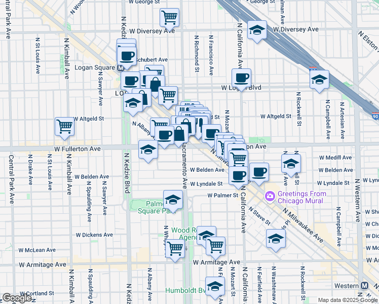 map of restaurants, bars, coffee shops, grocery stores, and more near in Chicago