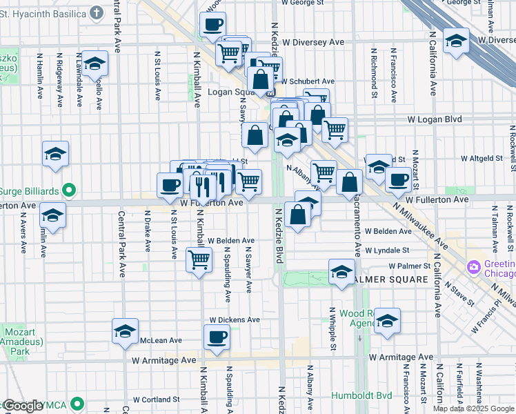 map of restaurants, bars, coffee shops, grocery stores, and more near in Chicago