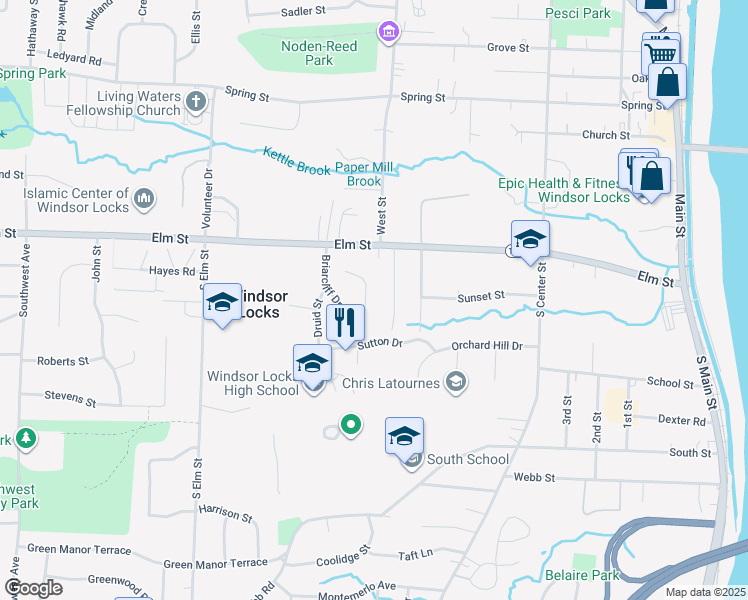 map of restaurants, bars, coffee shops, grocery stores, and more near 24 Sherwin Lane in Windsor Locks