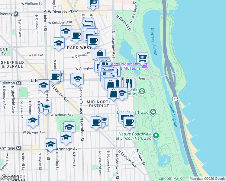 map of restaurants, bars, coffee shops, grocery stores, and more near in Chicago