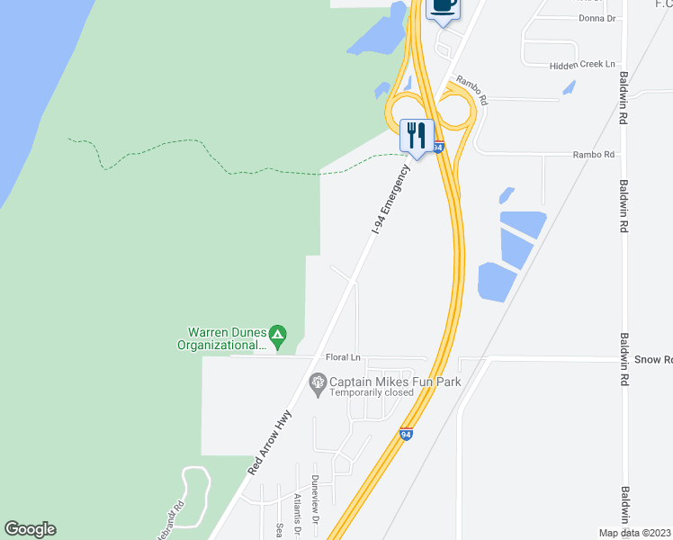 map of restaurants, bars, coffee shops, grocery stores, and more near 10726 Red Arrow Highway in Bridgman