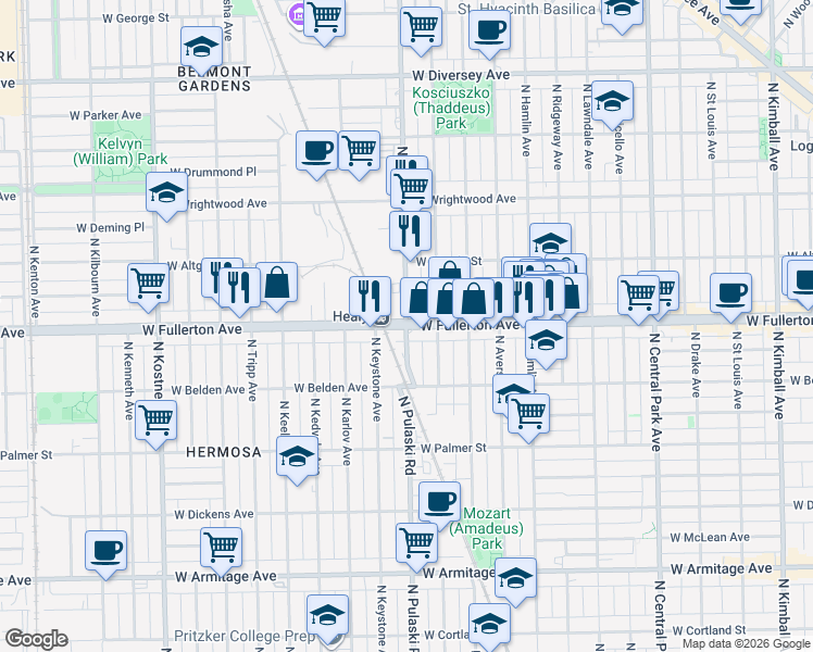 map of restaurants, bars, coffee shops, grocery stores, and more near in Chicago