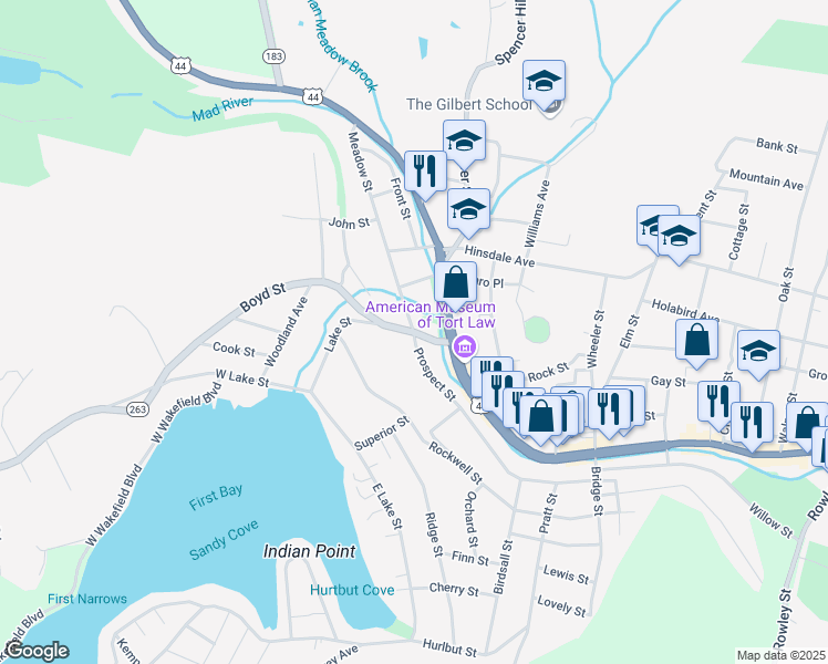 map of restaurants, bars, coffee shops, grocery stores, and more near Lake Street & Prospect Street in Winchester