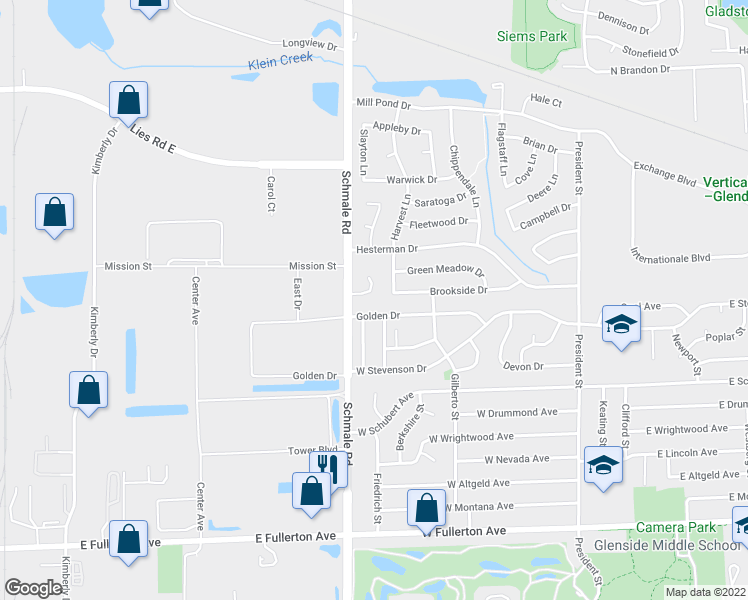 map of restaurants, bars, coffee shops, grocery stores, and more near 1815 Schmale Court in Glendale Heights