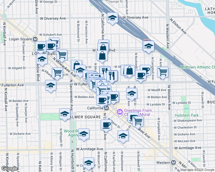 map of restaurants, bars, coffee shops, grocery stores, and more near in Chicago