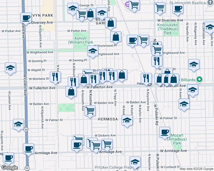map of restaurants, bars, coffee shops, grocery stores, and more near in Chicago