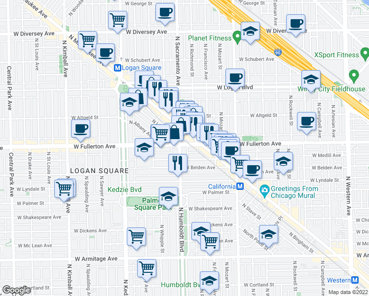 map of restaurants, bars, coffee shops, grocery stores, and more near in Chicago