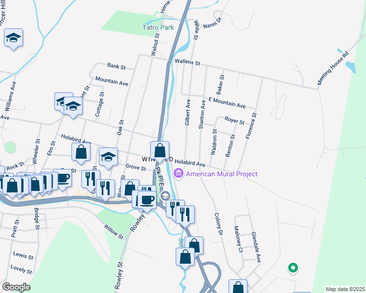 map of restaurants, bars, coffee shops, grocery stores, and more near 170 Gilbert Avenue in Winsted