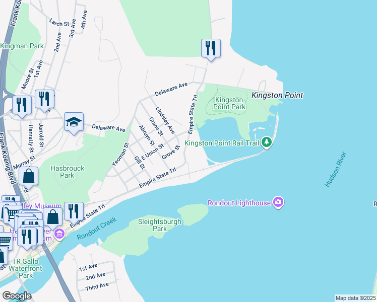 map of restaurants, bars, coffee shops, grocery stores, and more near 32 North Street in Kingston